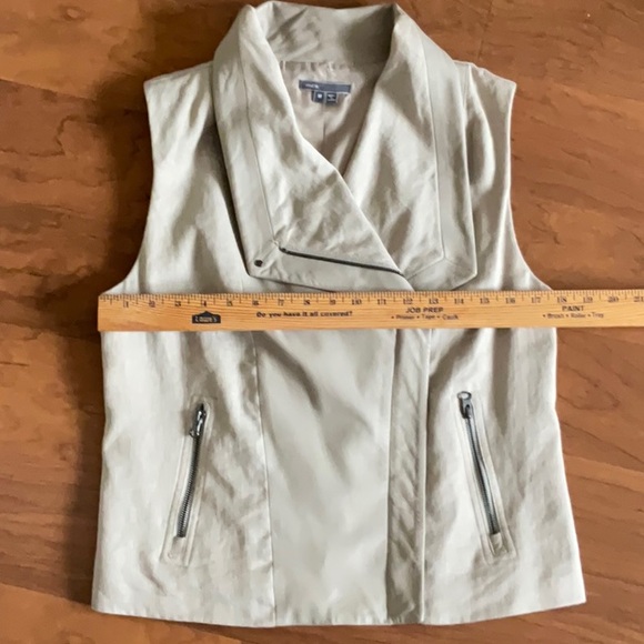Vince Leather and Linen Asymmetrical Moto Vest-Medium - Picture 7 of 9